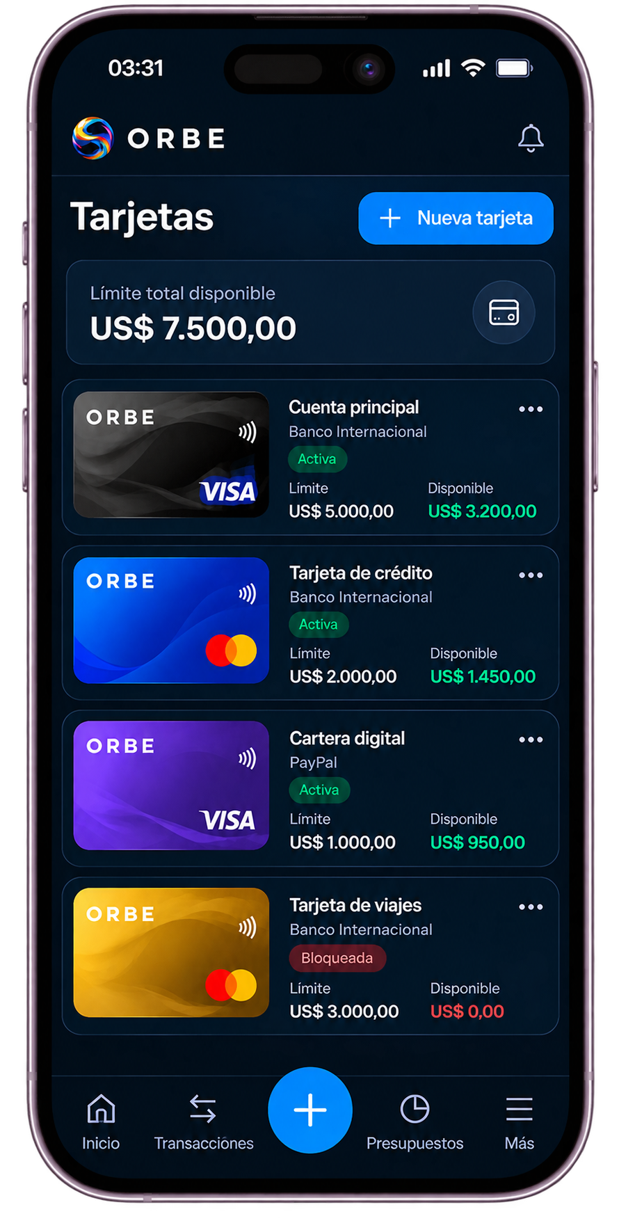 ORBE FINANCE · Tarjetas