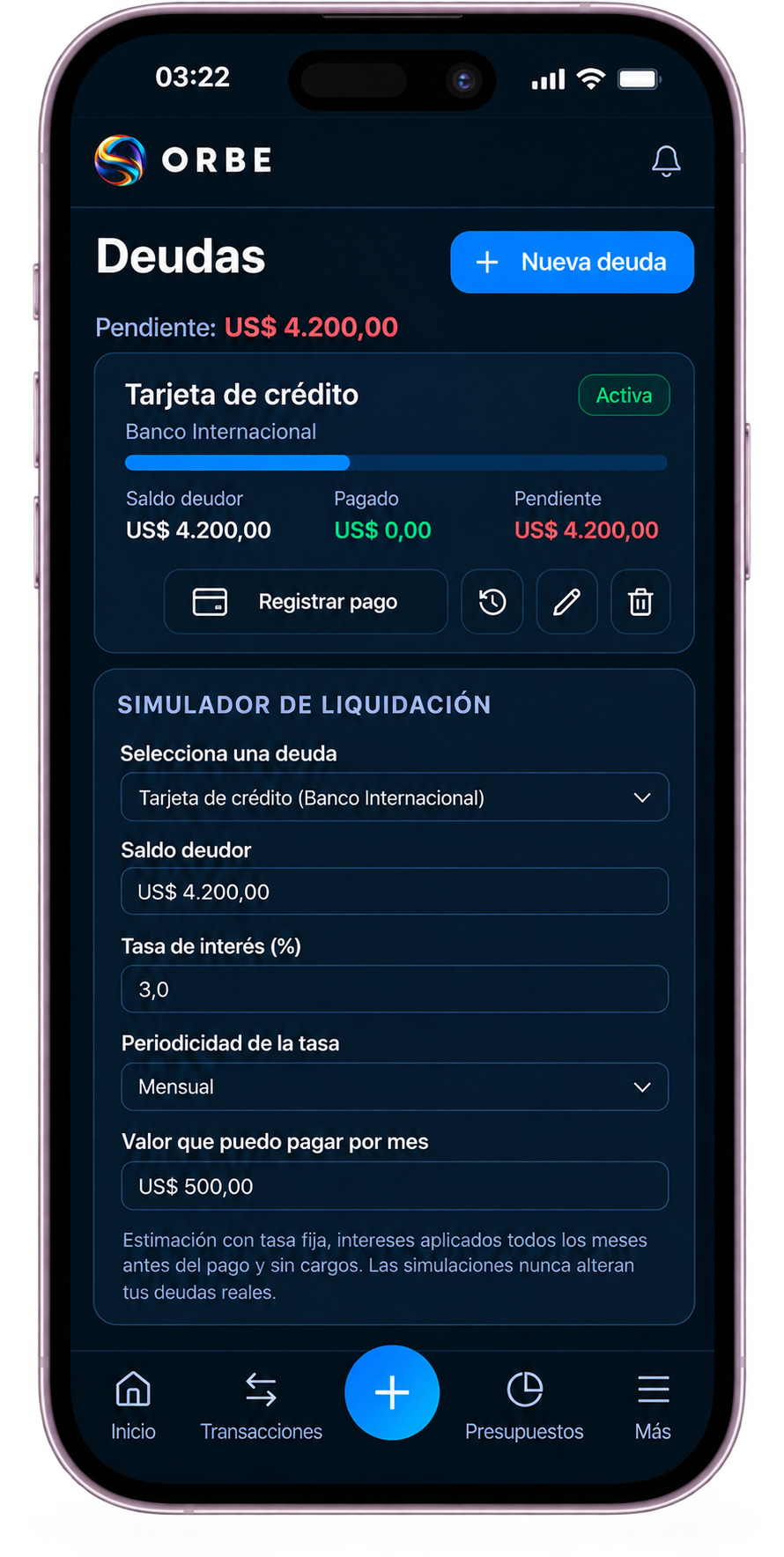 ORBE FINANCE · Deudas